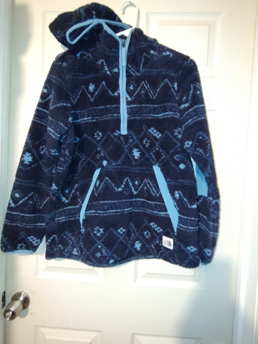 The North Face Navy Fleece Hoodie with Light Blue Accents